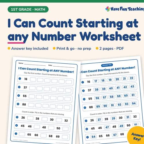 I Can Count Starting at any Number Worksheet | 1st Grade Numbers Practice