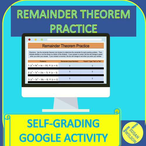 Polynomial Remainder Theorem SelfGrading Google Sheets Practice