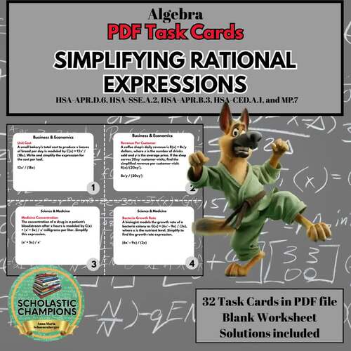 SIMPLIFYING RATIONAL EXPRESSIONS * Algebra PDF Task Cards | TPT