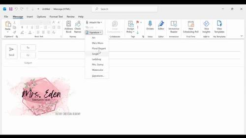 Elegant Floral Personalized Email Signature Back to School Decor Prep
