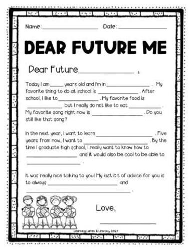 Time Capsule Writing Dear Future Me Letter Editable Template End of