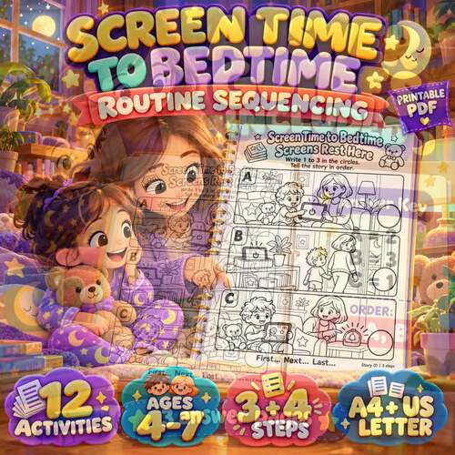 Screen Time to Bedtime Routine | Picture Sequencing by Purr & Learn