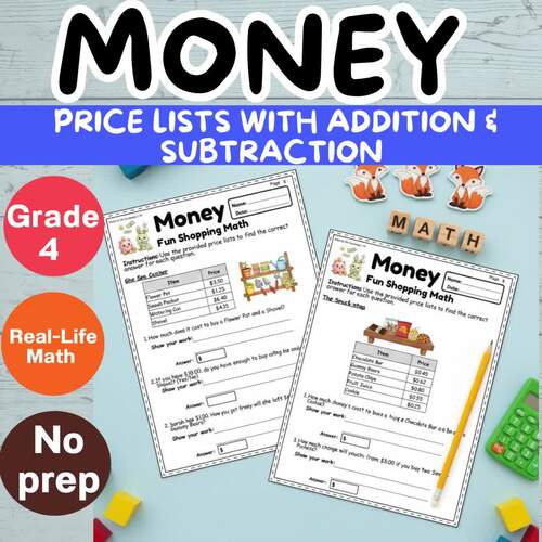 Shopping Math Money Problems | Addition & Subtraction with Decimals ...