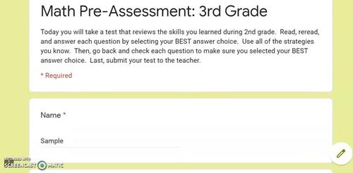 3rd Grade Math Pre Assessment Beginning Of Year Math Test Distance Learning 4177