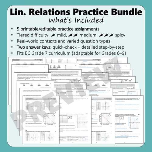 Discrete Linear Relations Leveled Practice Assignment Bundle | Math 7 BC
