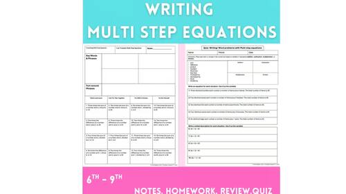 8th Grade Math Multi Step Equations Curriculum Packet Writing &Word Problems