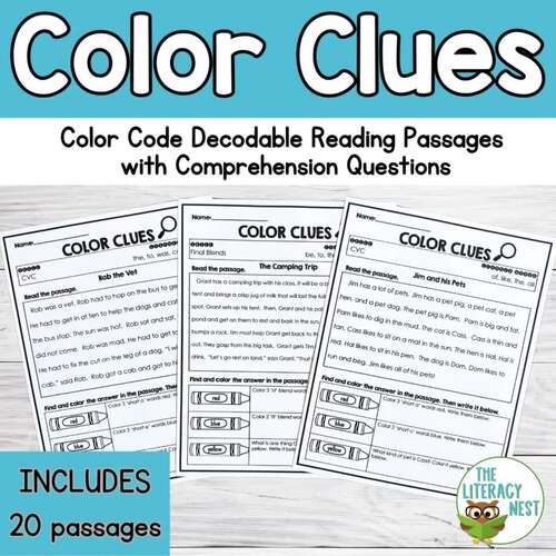Color Code Decodable Reading Passages with Comprehension Questions