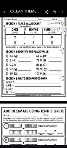 Adding Decimals Tenths and Hundredths Worksheets & Grid Models | 4th ...