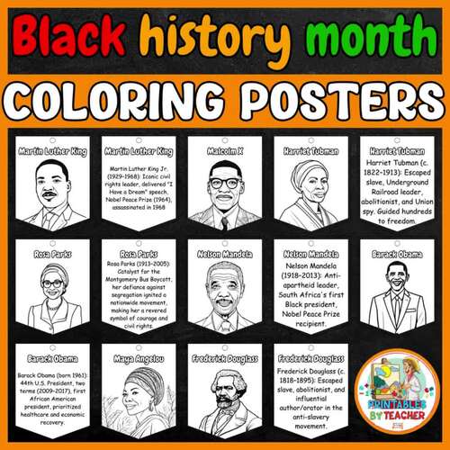 black history month bulletin board | 46 Black Heroes Coloring Biography ...