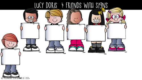 Lucy Doris and Friends with signs, blank, Melonheadz Character COMBO PACK