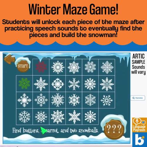 B Articulation Winter Maze BOOM CARDS Game Speech Therapy by Language ...
