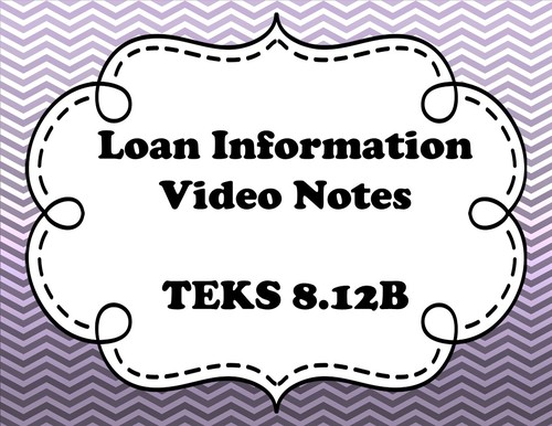 Preview of Loan Information Video Notes and INB TEKS 8.12B
