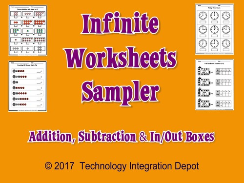 Preview of Infinite Worksheets Sampler (Addition, Subtraction & In/Out Boxes)