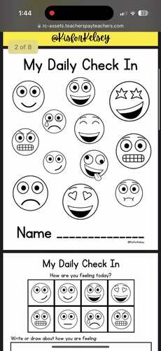 Emotions and Feelings Check In Journal Printable Activity Kindergarten ...