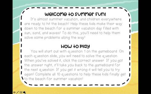 Summer Fun Digital Math Game