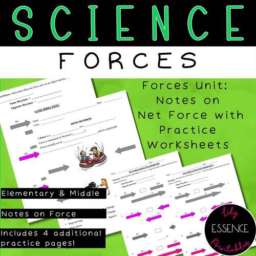 Force Unit:  Notes on Force and Net Force (includes practice problems)