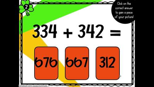 St Patricks Day Math Coloring - March Color By Number 3 Digit Addition