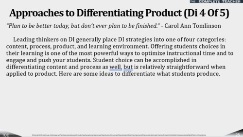 Preview of COMPLETE TEACHER Lesson 25 - Approaches to Differentiating Product (Di 4 Of 5)