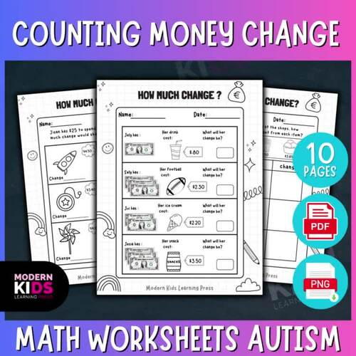 Math Worksheets Autism Counting Money Change by ModernKids LearningPress
