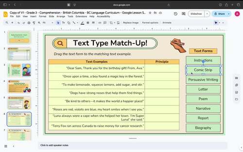 Grade 3 - Reading Comprehension Unit - Google Lesson Slides - BC Language