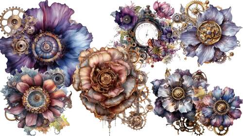 Watercolor Steampunk Flowers Clipart Set of 20 Files by ...