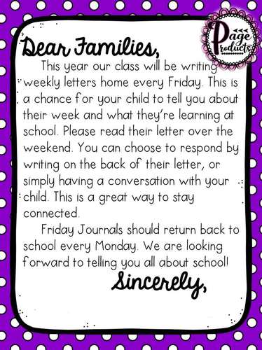 Friday Journal: Weekly Letters Home (with editable parent letter)