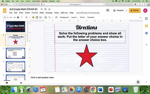 3rd Grade Math STAAR Interactive Practice #3 (Digital- Google Slides)