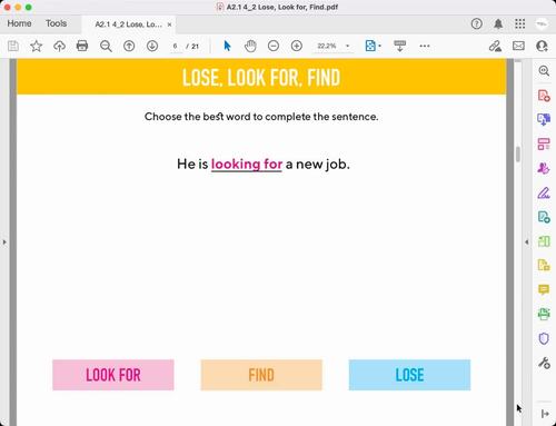 ESL Elementary Lesson: Learn the difference between 'Lose, look for & find'