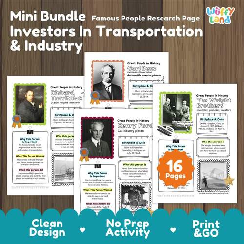 Transportation Inventors Biography Research Project STEM Worksheets Bundle