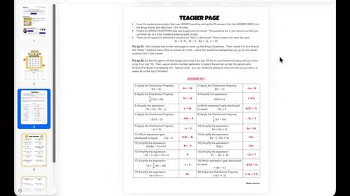 Fun Friday Activities Bingo Review Game Simplifying Algebraic Expressions