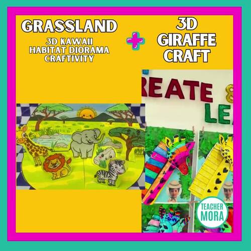 Grassland/Savanna 3D Kawaii Habitat Ecosystem Diorama + 3D Giraffe Craft