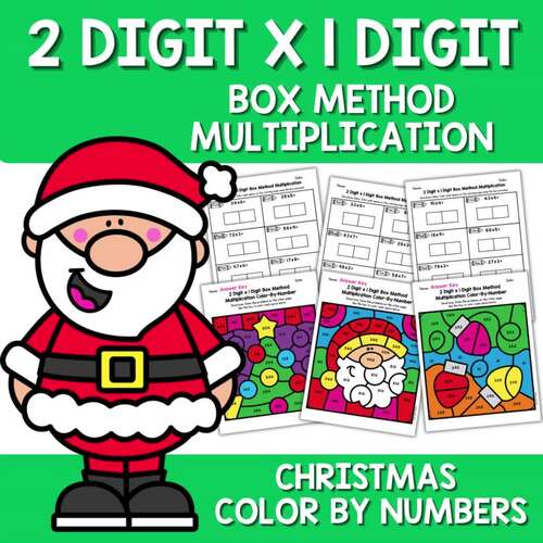 2 Digit by 1 Digit Box Method Multiplication Christmas Color by Number ...