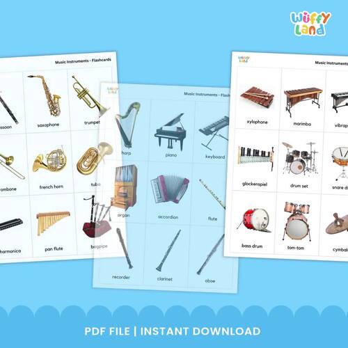 Musical Instruments Flashcards – 54 Music Vocabulary Cards with Real Photos