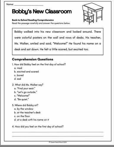 Back to School Reading Comprehension Passages | 2nd Grade | NO PREP