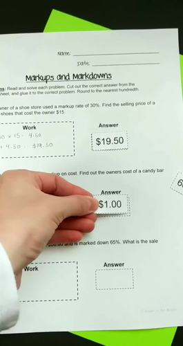 Markups and Markdowns Engaging Cut-and-Glue Worksheet: 7.RP.3 | TpT