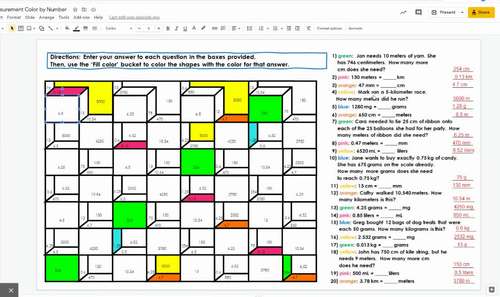 Metric Measurement Conversions Color by Number Print and Digital