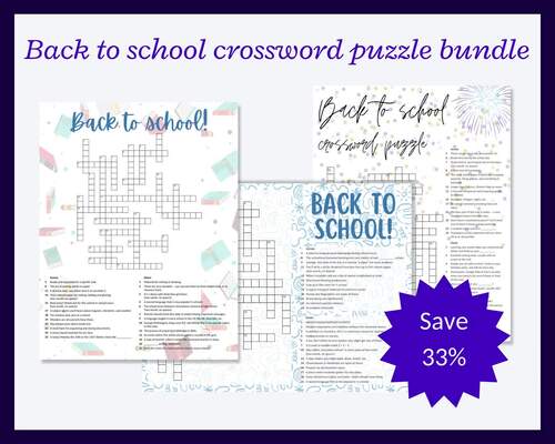 Crossword puzzle BUNDLE Perfect for substitute teachers back to school