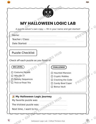 Halloween Logic Lab | On-Level & Challenge Puzzles |Grades 4-6 Critical ...