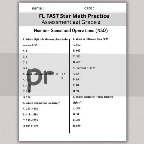 FL FAST Star Math Practice Assessment #2 | Grade 2 -Test Prep | TPT