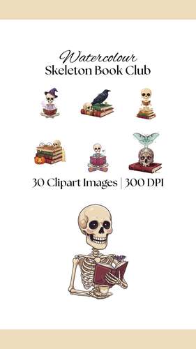 Skeleton Book Club Clipart, Bookish Skull PNG, Gothic Reader, Dark ...