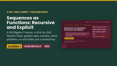 Explicit and Recursive Formulas Worksheet | Sequences as Functions ...