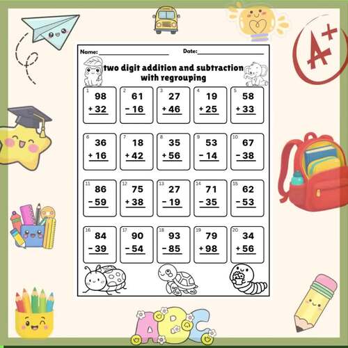2-Digit Addition & Subtraction With Regrouping Worksheets | 1st & 3rd ...