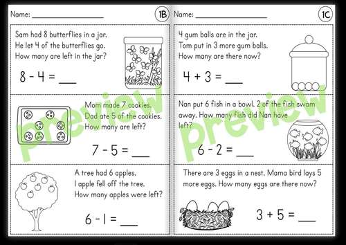 Addition & Subtraction Within 10 Word Problems Kindergarten Math Story Problems