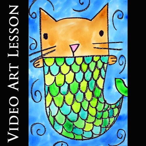 Preview of MERMAID CAT Video Art Lesson | EASY SUMMER Drawing & Painting Project & Craft