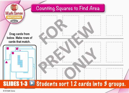 Counting Squares to Find Area DIGITAL MATCHING: 15 PPT / Google Slides 3M32