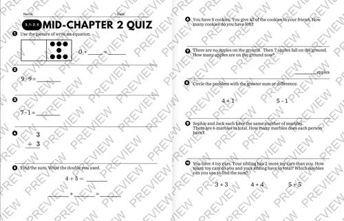 Grade 1 B.E.S.T Standards for Math FL Mid-Chapter 1-14 Quizzes Big Ideas Math