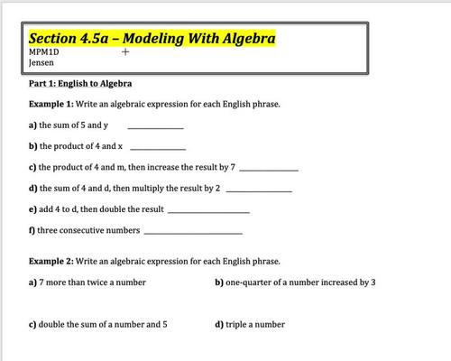 Preview of Modelling with Algebra