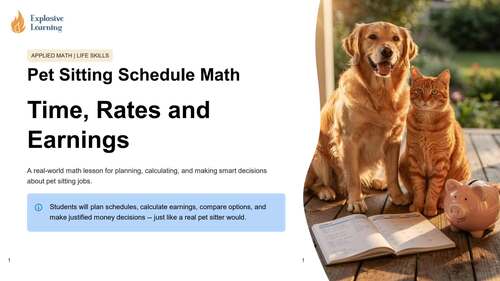 Pet Sitting Schedule Math Time Rates — Career Math Lab (Grades 8-12) Editable