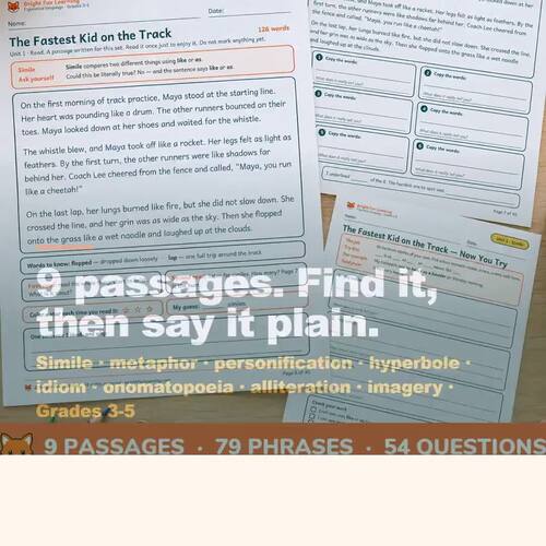 Figurative Language Worksheets | 9 Passages, Simile to Imagery | Grades ...