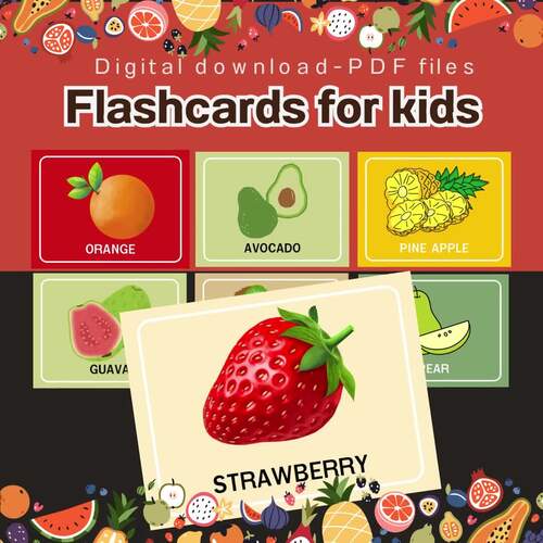 20 fruit flashcards for home schoool, preschool & kindergarten by ...